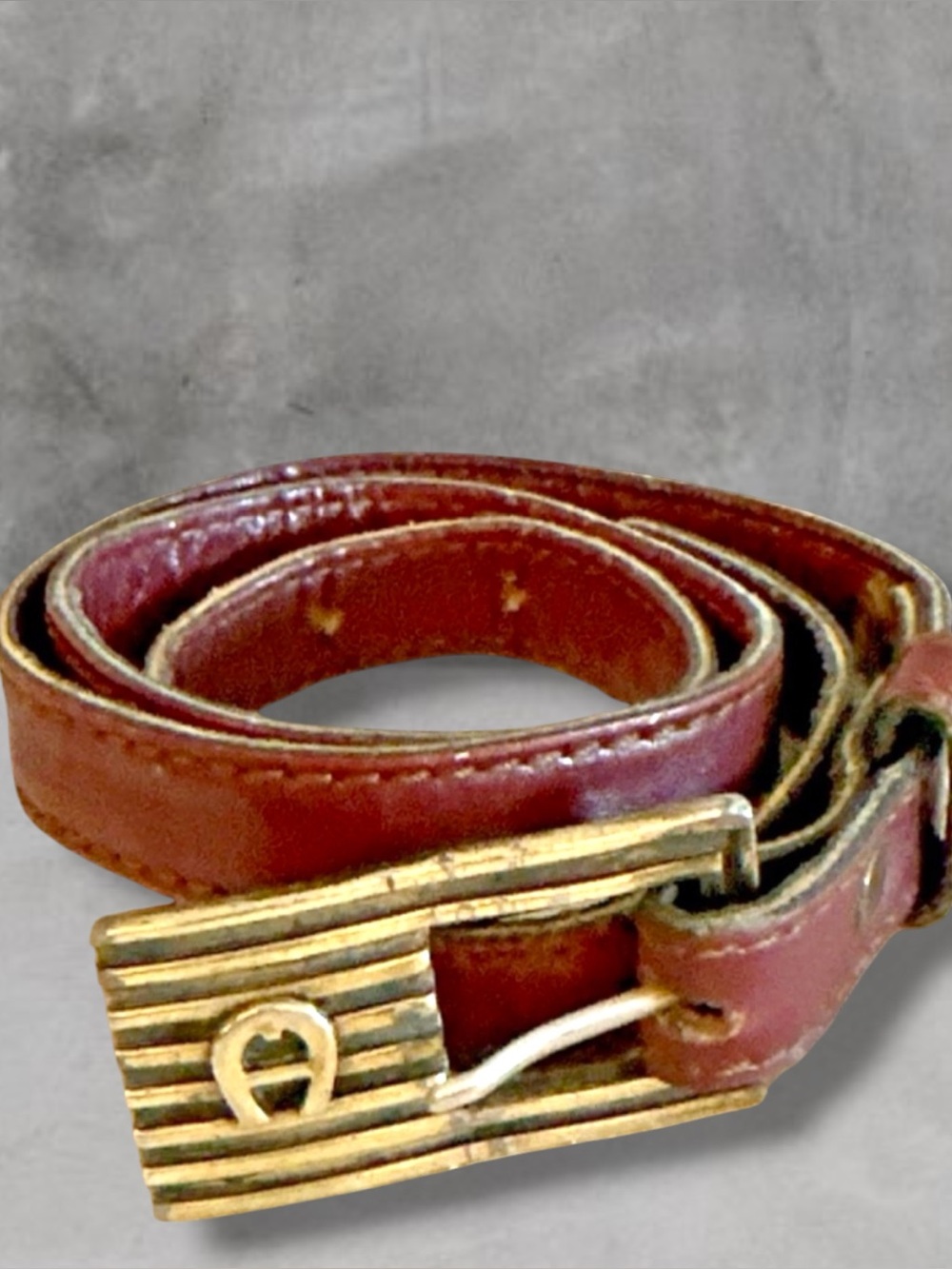 Etienne Aigner HANDMADE Leather Belt 30 Logo Buckle Skinny Oxblood Red Vtg